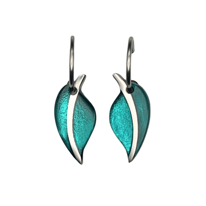 Teal Leaf Shiny Creole Earrings | The Jewellery Stop