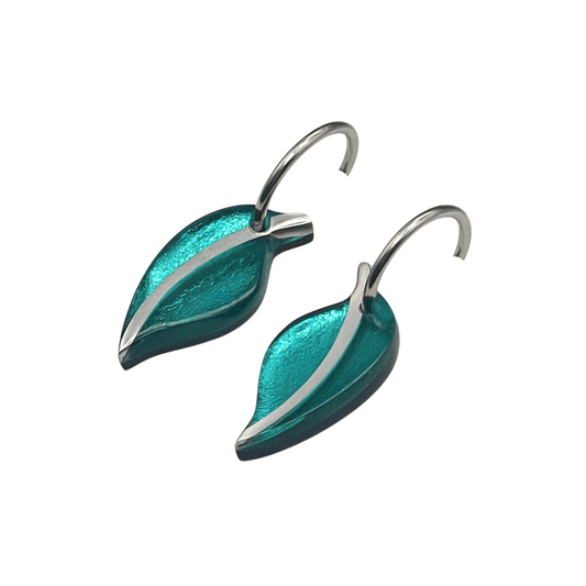 Teal Leaf Shiny Creole Earrings | The Jewellery Stop