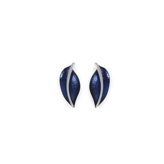 Navy Leaf Shiny Stud Earrings | The Jewellery Stop