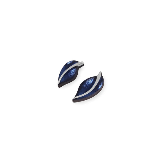 Navy Leaf Shiny Stud Earrings | The Jewellery Stop