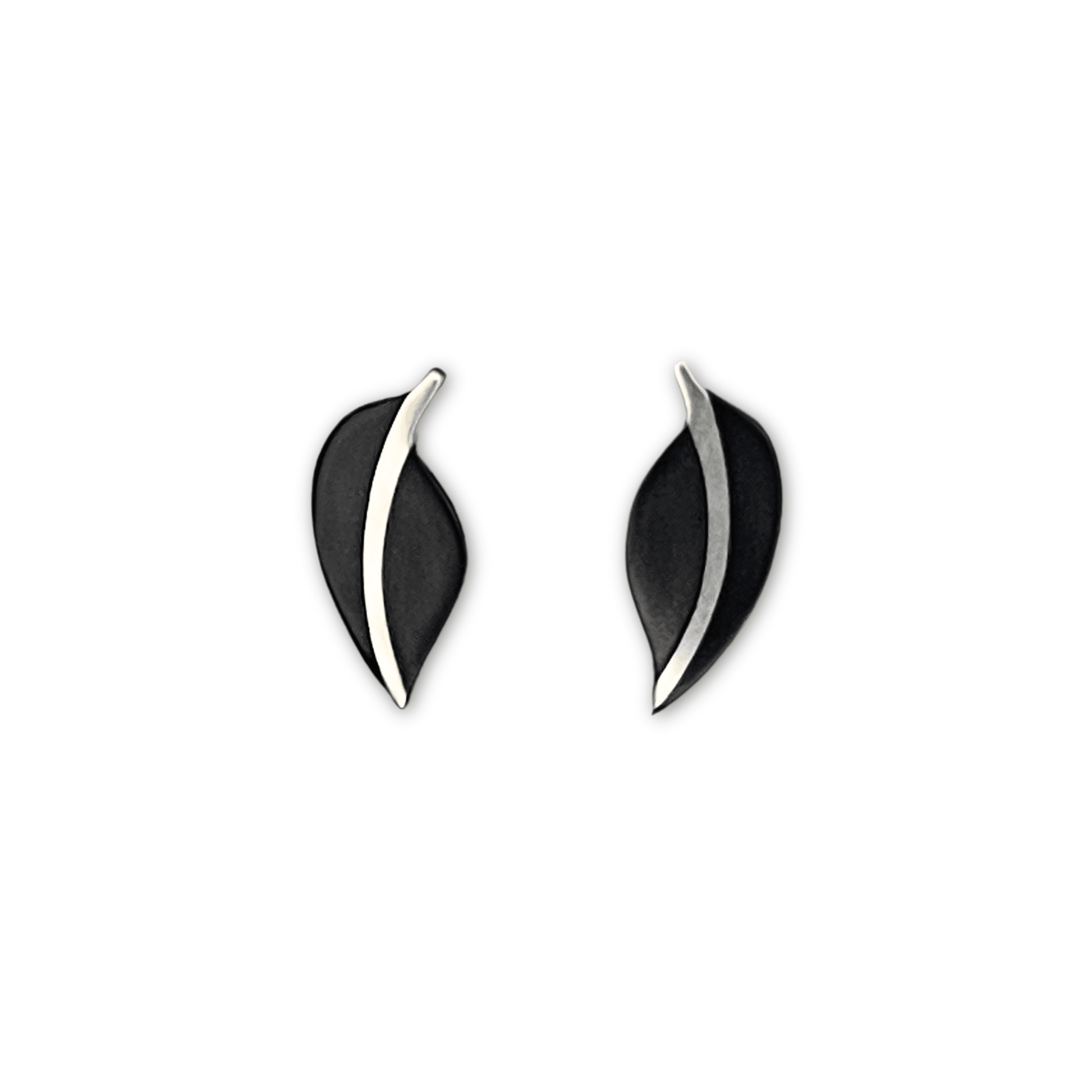 Black Leaf Shiny Stud Earrings | The Jewellery Stop