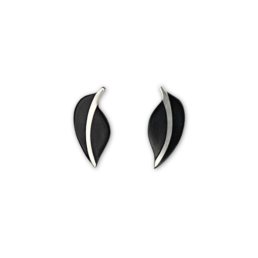 Black Leaf Shiny Stud Earrings | The Jewellery Stop