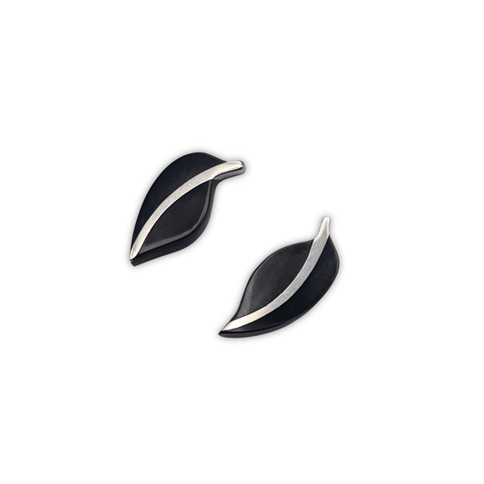 Black Leaf Shiny Stud Earrings | The Jewellery Stop