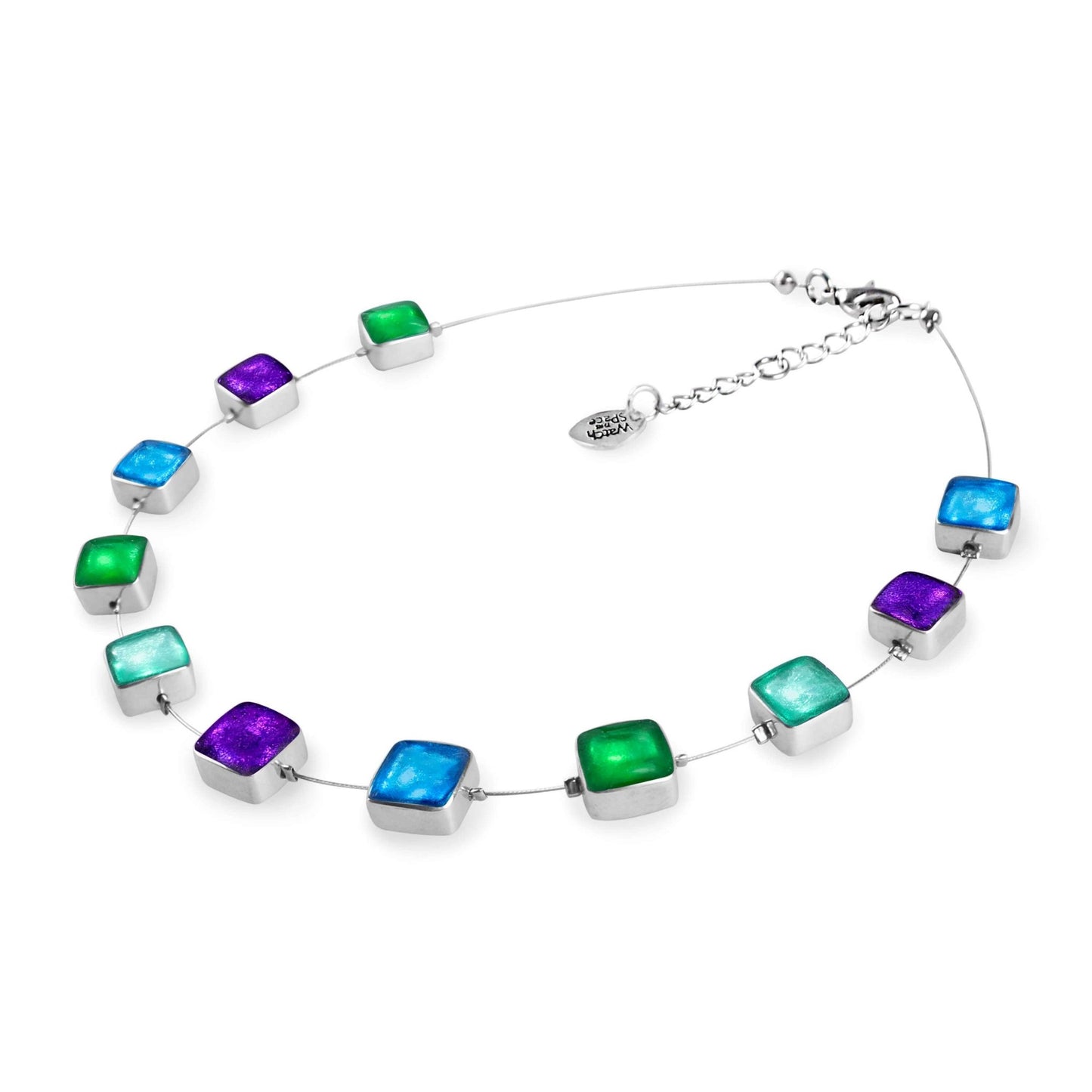 Aurora Aluminium Squares Shiny Necklace | The Jewellery Stop