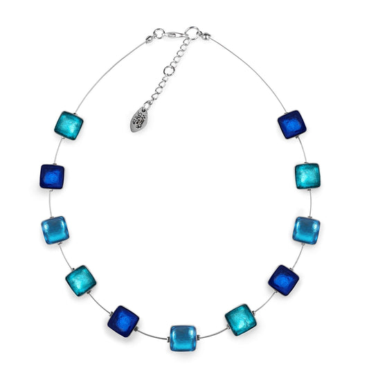 Turquoise Aluminium Squares Shiny Necklace | The Jewellery Stop