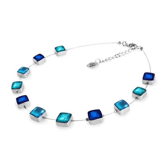 Turquoise Aluminium Squares Shiny Necklace | The Jewellery Stop