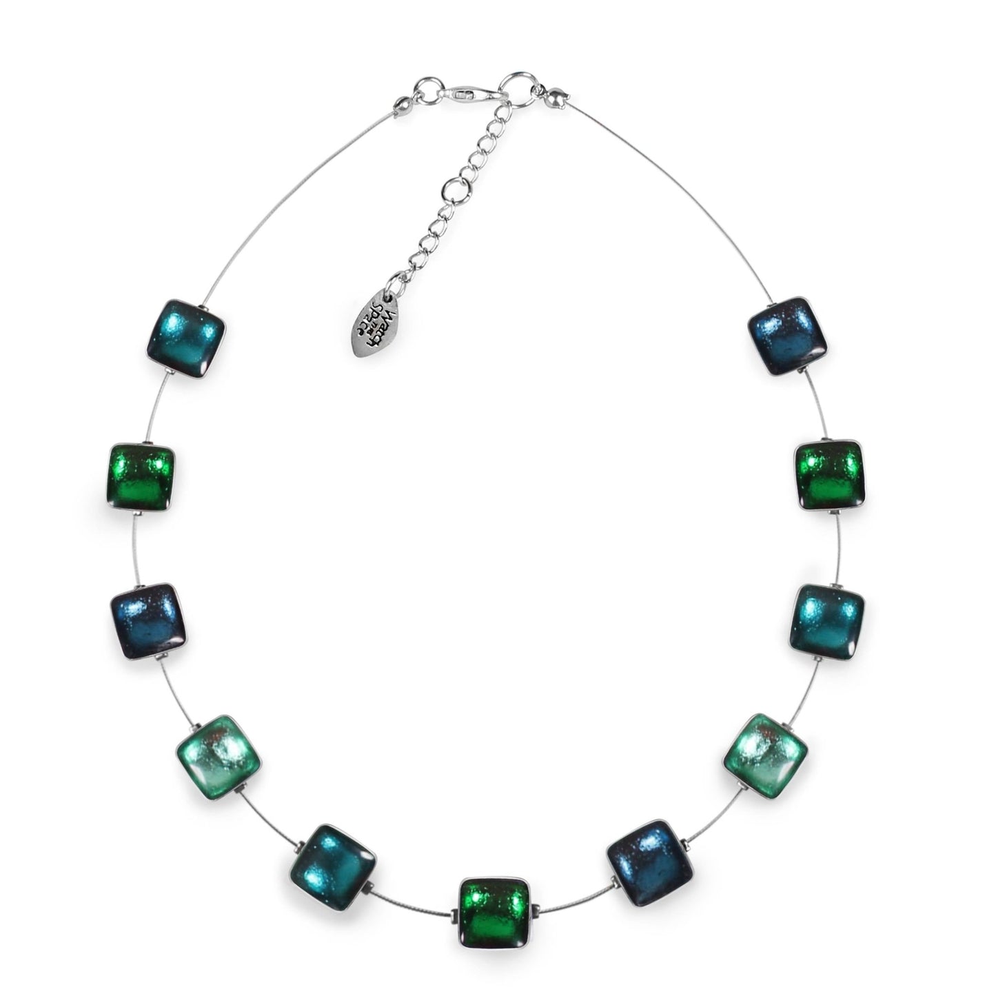 Verdigris Aluminium Squares Shiny Necklace | The Jewellery Stop