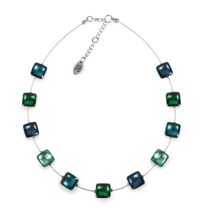 Verdigris Aluminium Squares Shiny Necklace | The Jewellery Stop