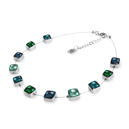 Verdigris Aluminium Squares Shiny Necklace | The Jewellery Stop