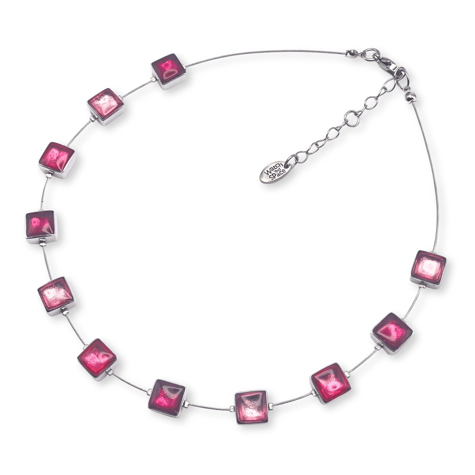 Flamingo Aluminium Squares Shiny Necklace | The Jewellery Stop
