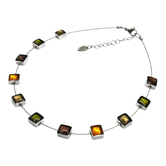Pistachio Aluminium Squares Shiny Necklace | The Jewellery Stop