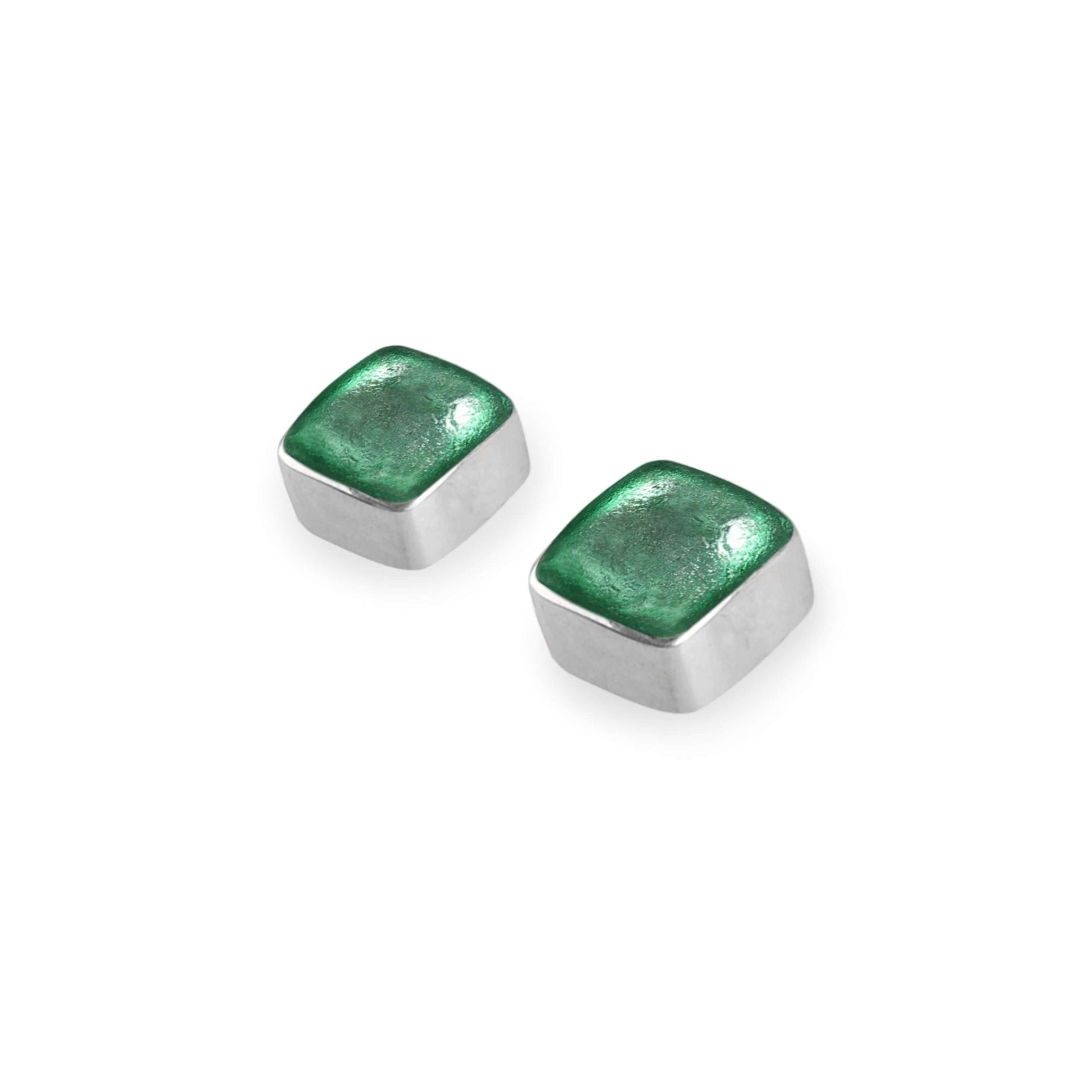 Mint Aluminium Squares Shiny Stud Earrings | The Jewellery Stop