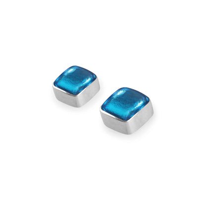 Turquoise Aluminium Squares Shiny Stud Earrings