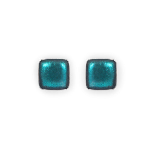 Verdigris Aluminium Squares Shiny Stud Earrings