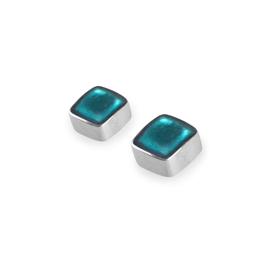Verdigris Aluminium Squares Shiny Stud Earrings