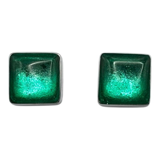 Crystal Aluminium Squares Shiny Stud Earrings