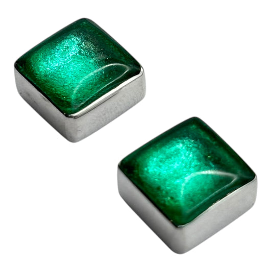 Crystal Aluminium Squares Shiny Stud Earrings