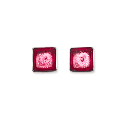 Flamingo Aluminium Squares Shiny Stud Earrings | The Jewellery Stop
