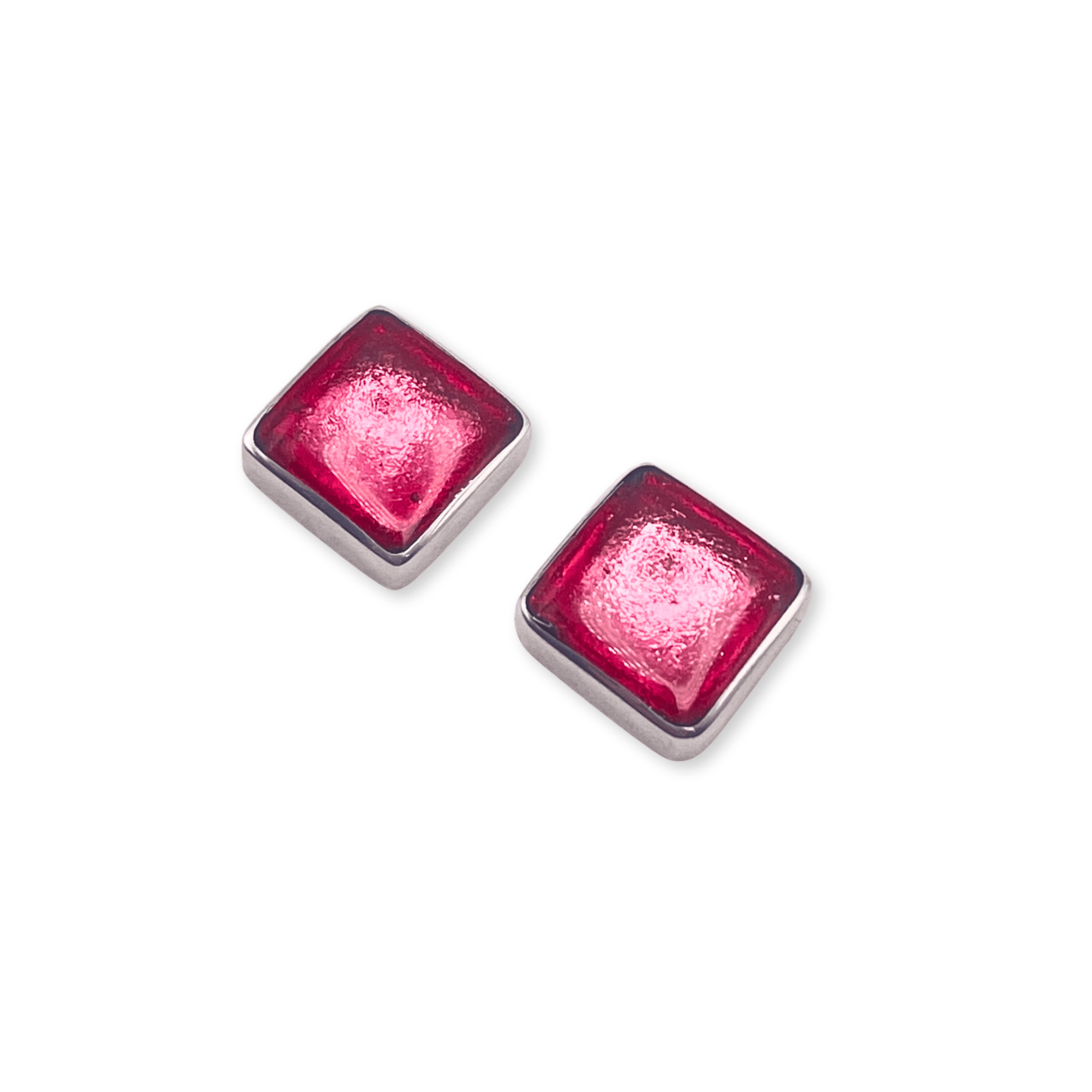 Flamingo Aluminium Squares Shiny Stud Earrings | The Jewellery Stop