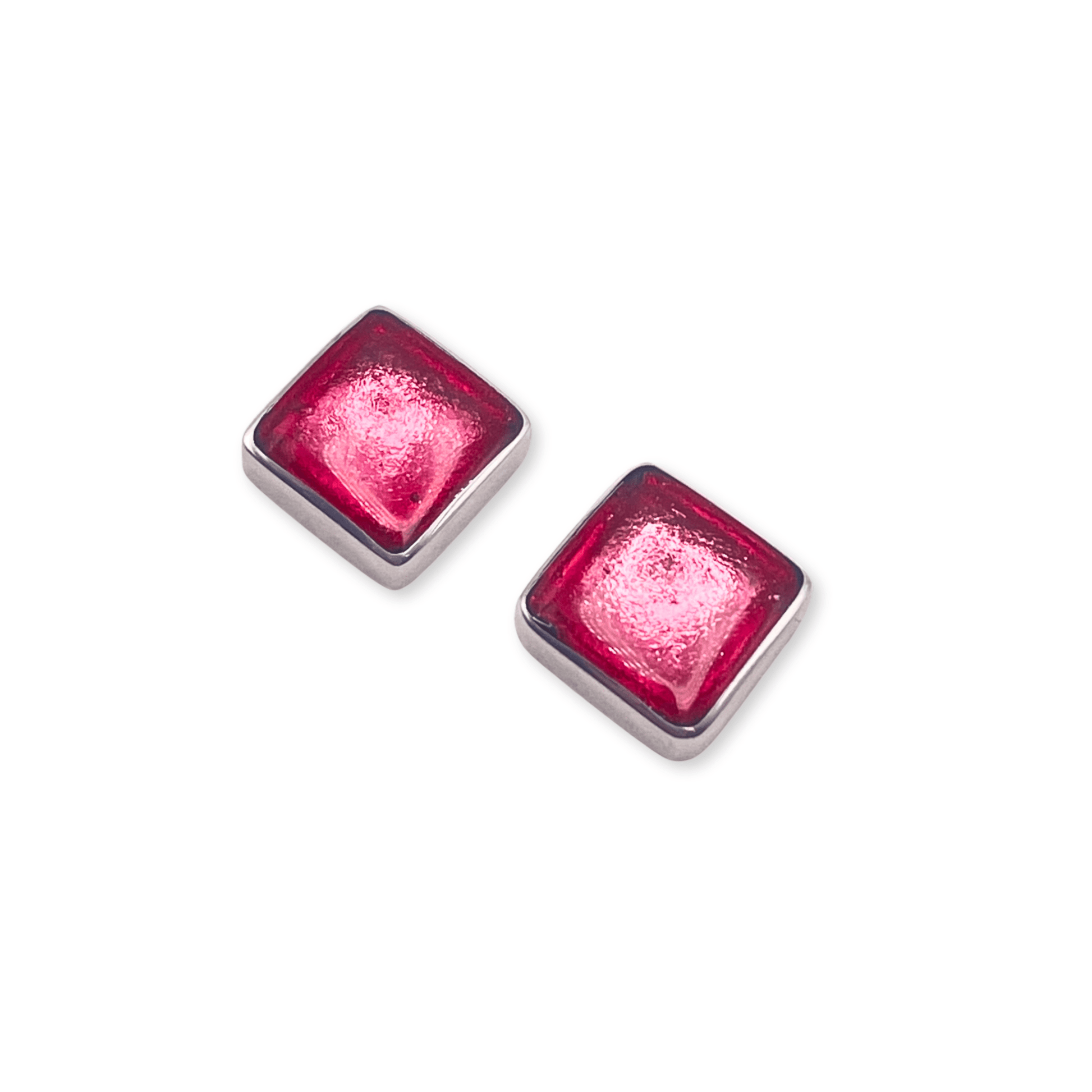 Flamingo Aluminium Squares Shiny Stud Earrings | The Jewellery Stop