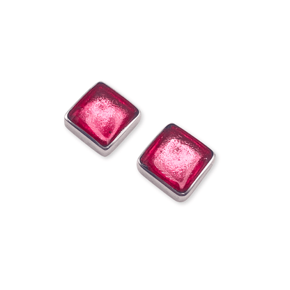 Flamingo Aluminium Squares Shiny Stud Earrings | The Jewellery Stop