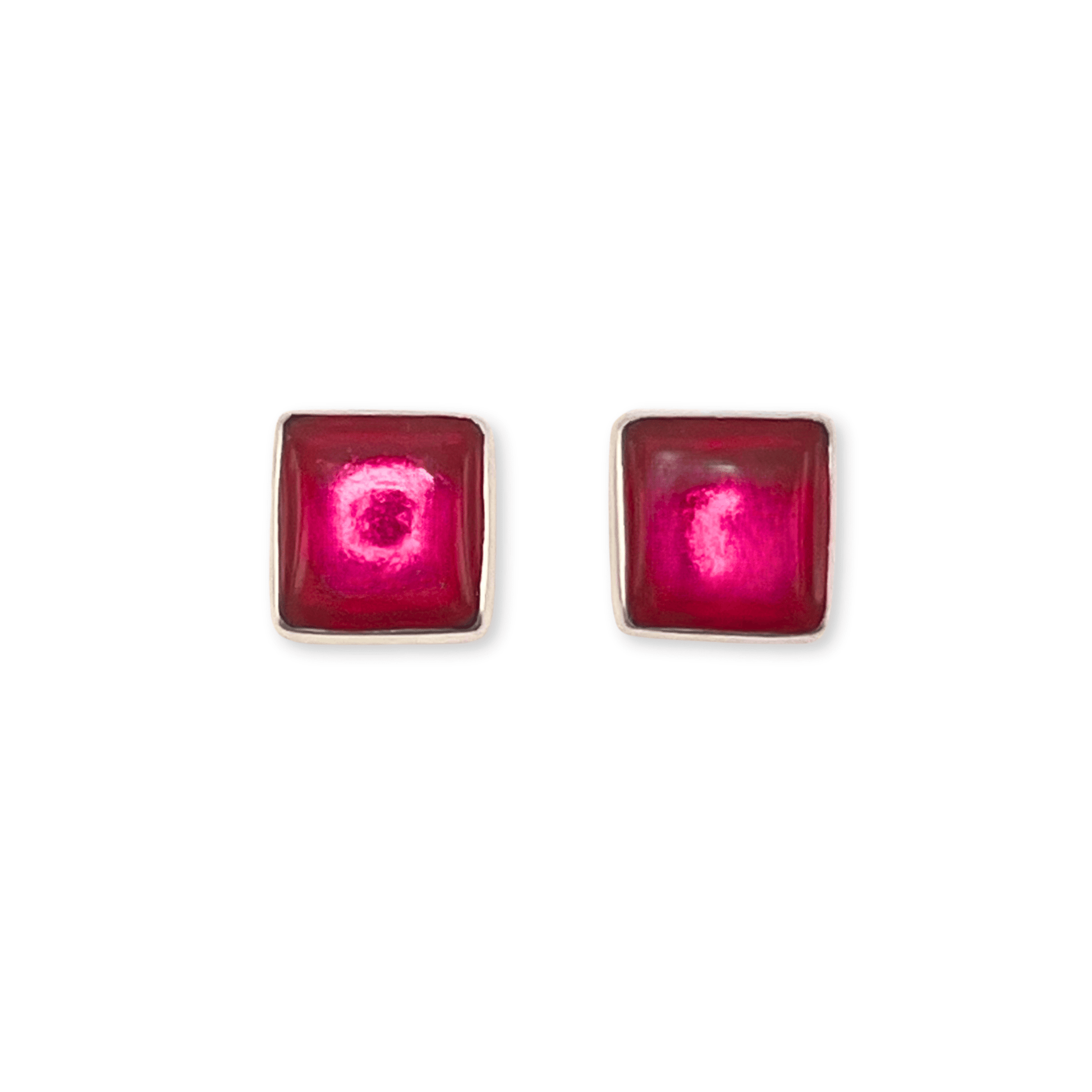 Fuchsia Aluminium Squares Shiny Stud Earrings | The Jewellery Stop