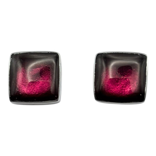Peony Aluminium Squares Shiny Stud Earrings