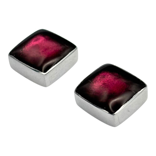 Peony Aluminium Squares Shiny Stud Earrings