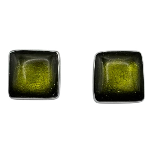 Pistachio Aluminium Squares Shiny Stud Earrings