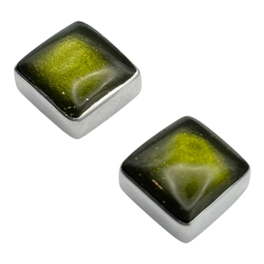 Pistachio Aluminium Squares Shiny Stud Earrings