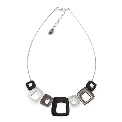 Black Hollow Squares Matte Necklace | The Jewellery Stop
