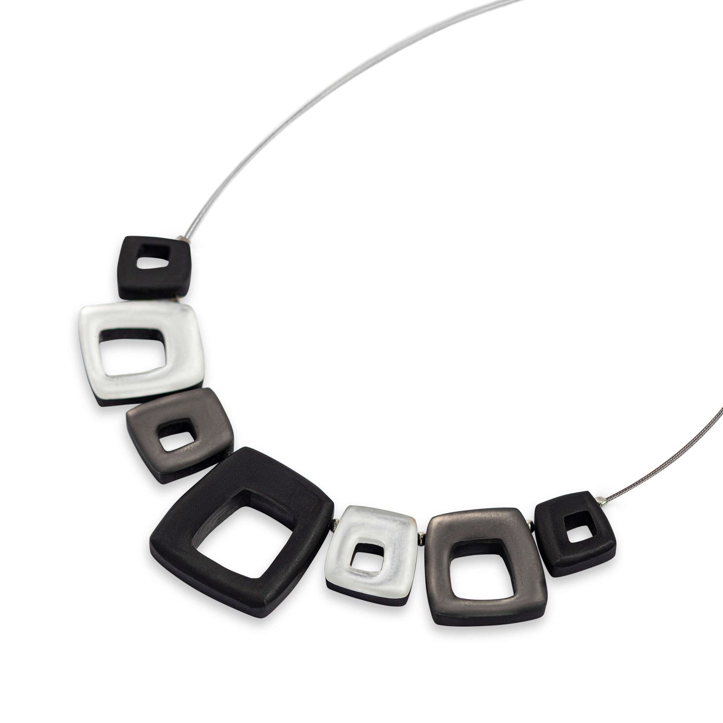 Black Hollow Squares Matte Necklace | The Jewellery Stop