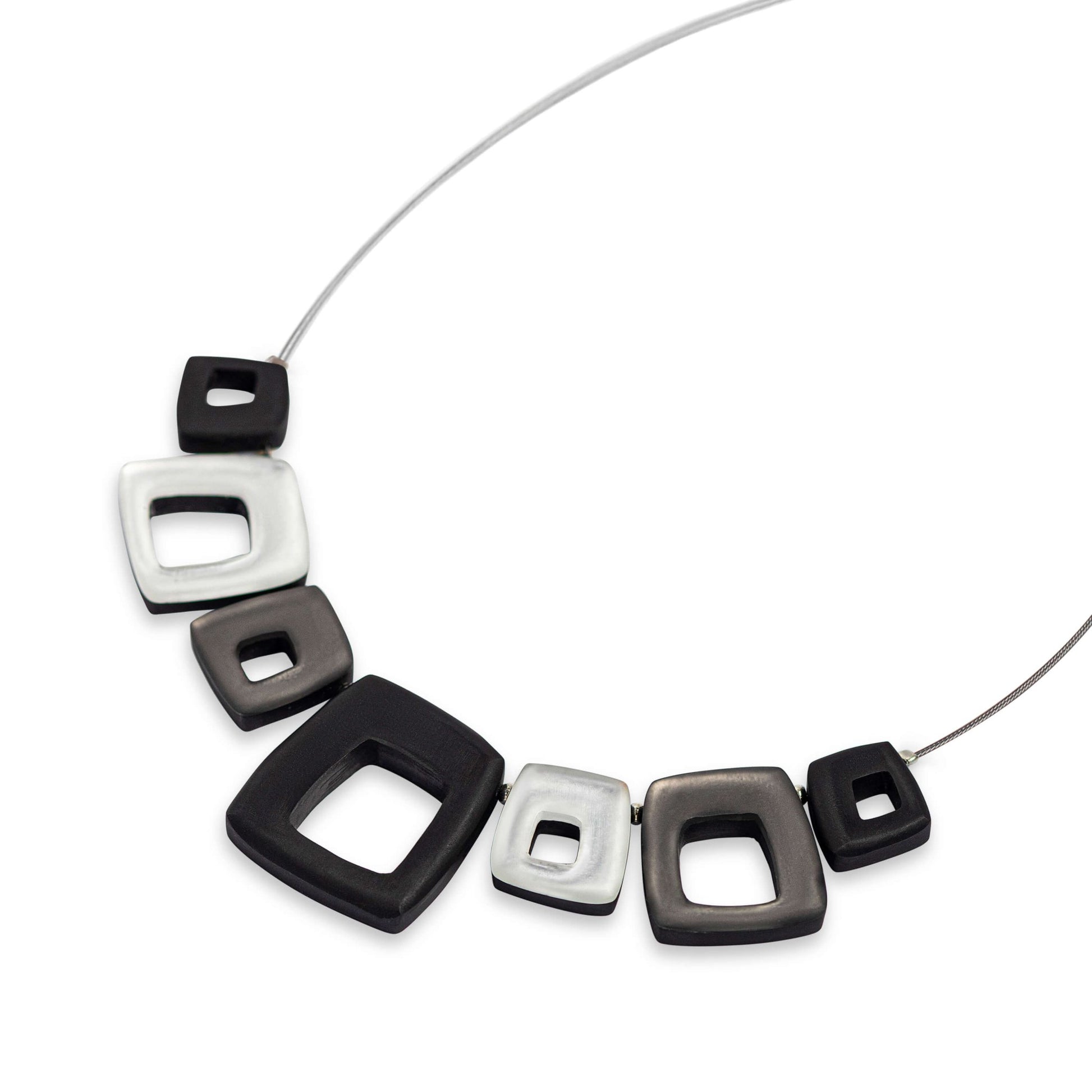 Black Hollow Squares Matte Necklace | The Jewellery Stop