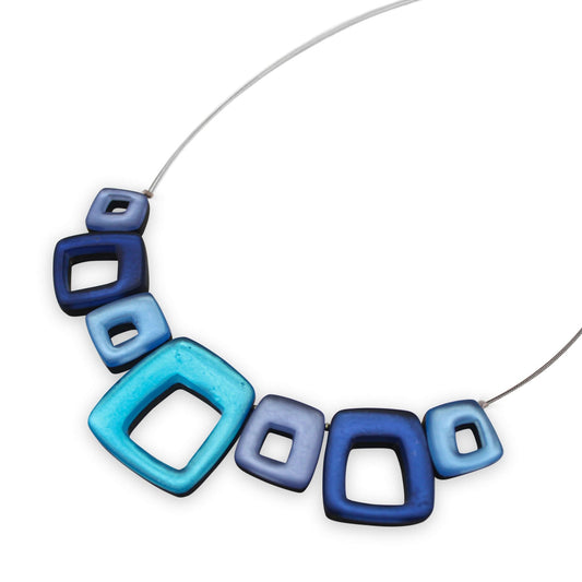 Ocean Hollow Squares Matte Necklace | The Jewellery Stop