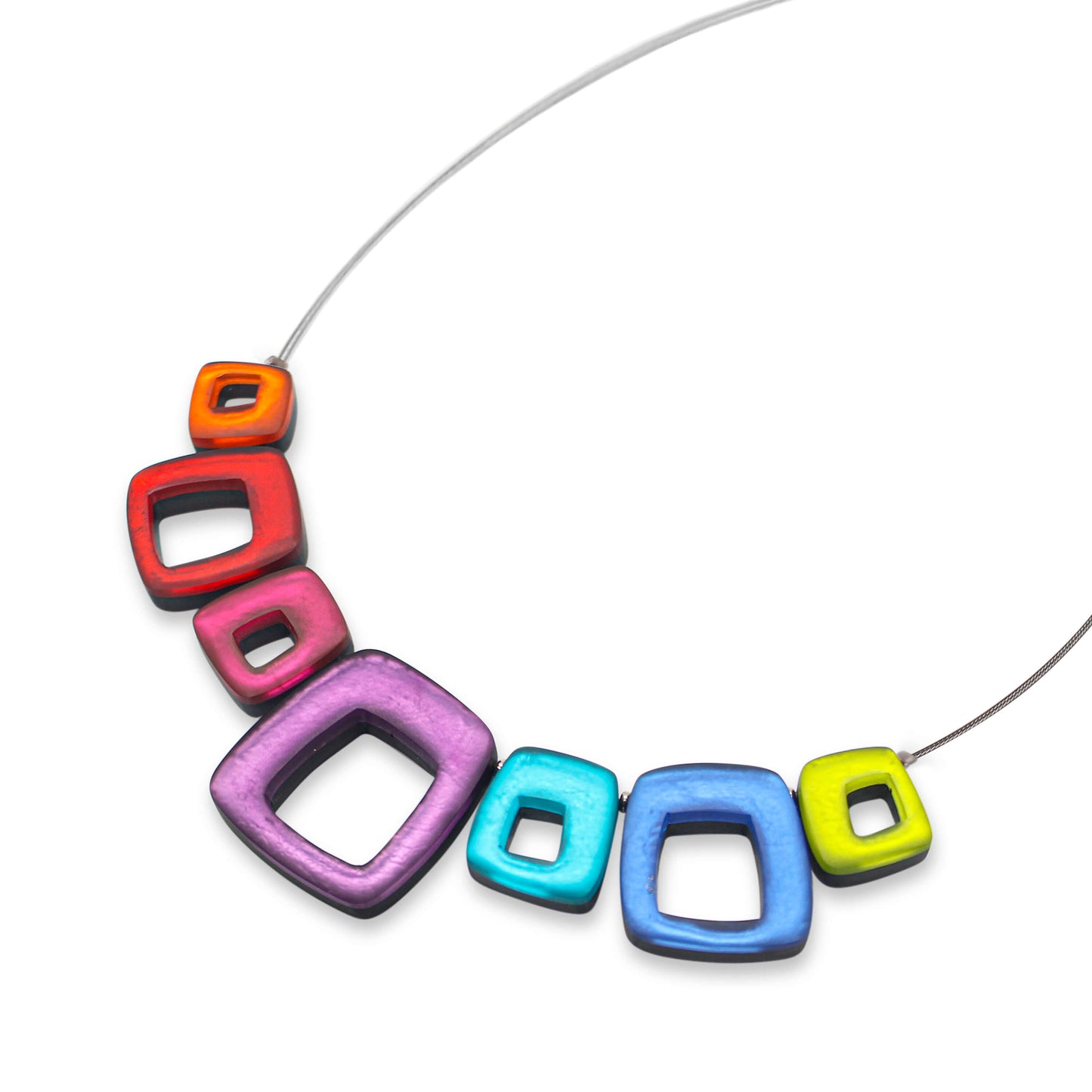 Rainbow Hollow Squares Matte Necklace