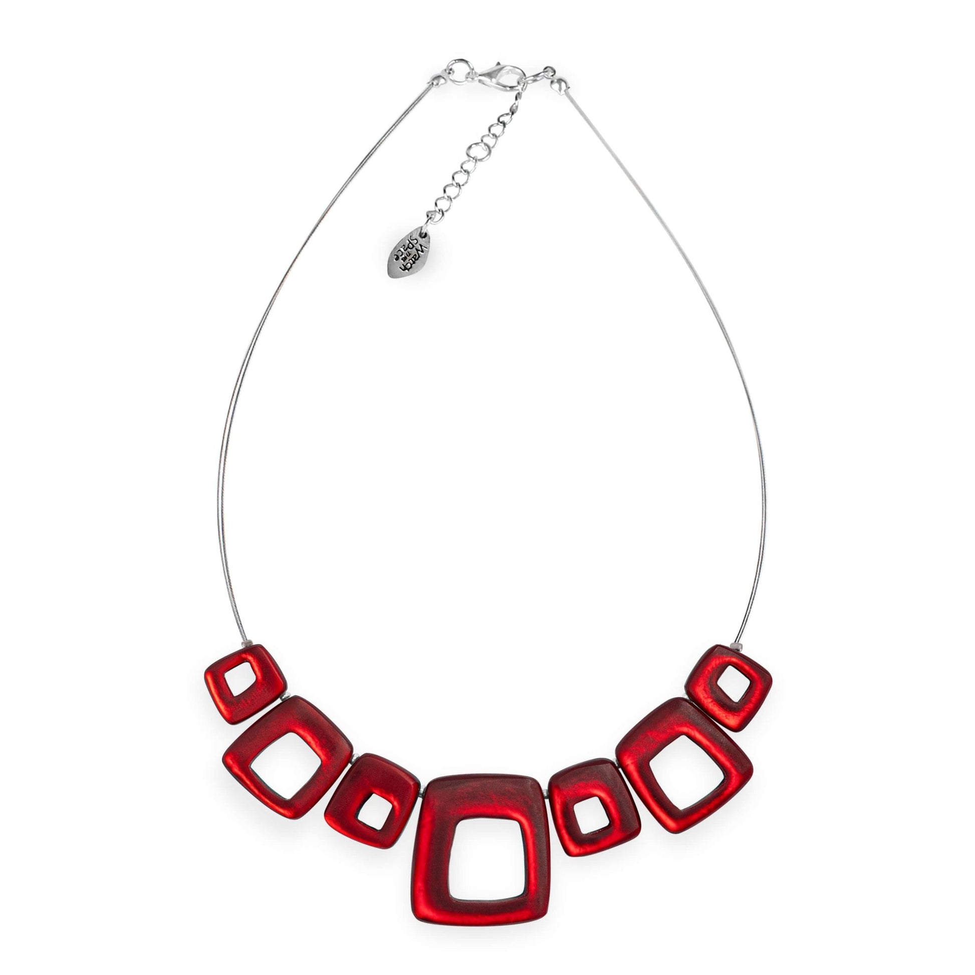 Red Hollow Squares Matte Necklace | The Jewellery Stop