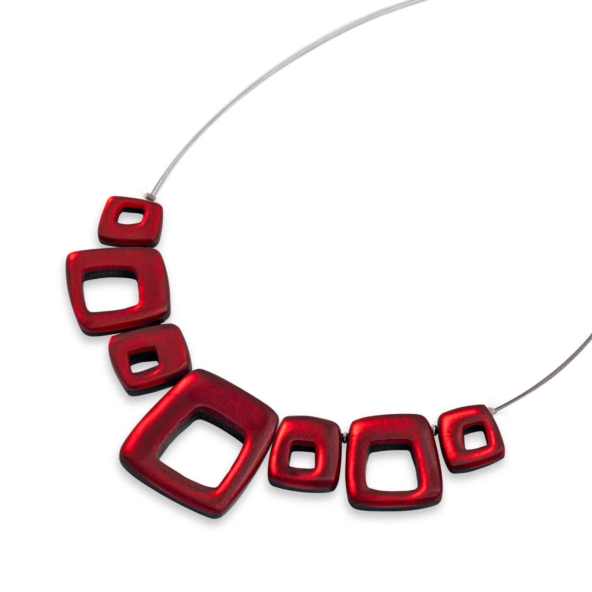 Red Hollow Squares Matte Necklace | The Jewellery Stop
