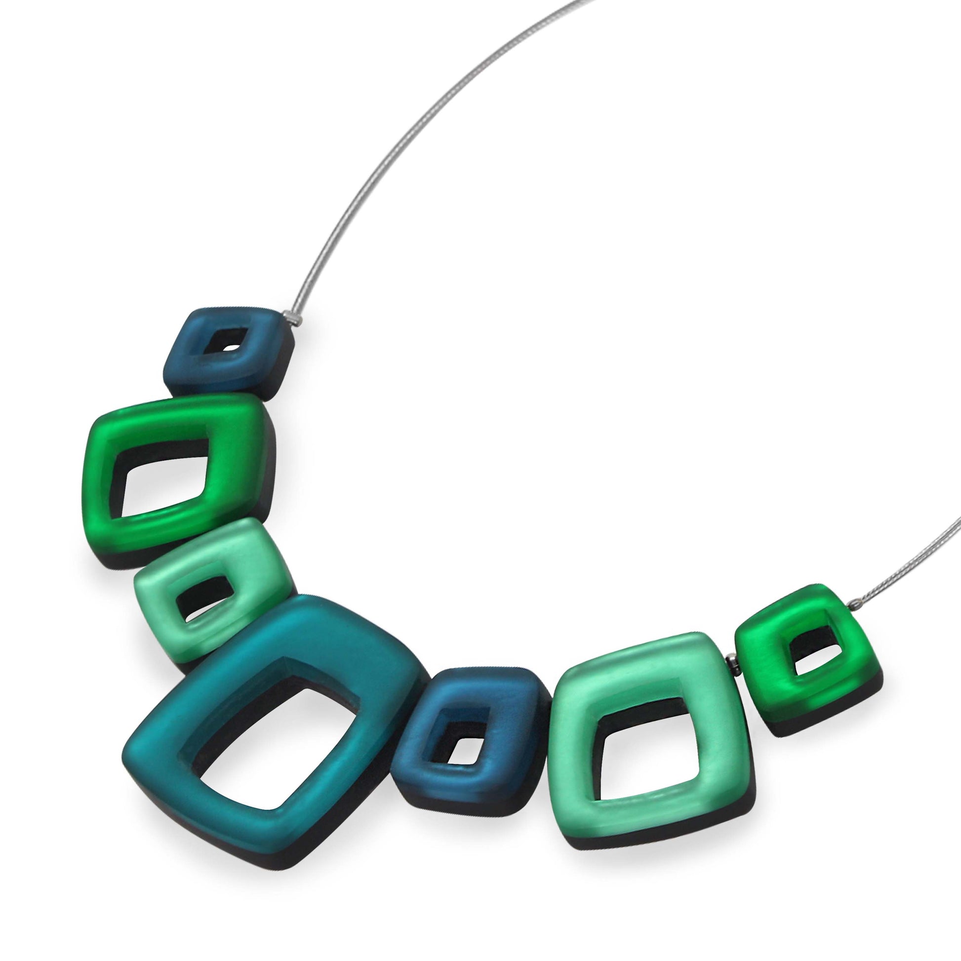 Verdigris Hollow Squares Matte Necklace | The Jewellery Stop