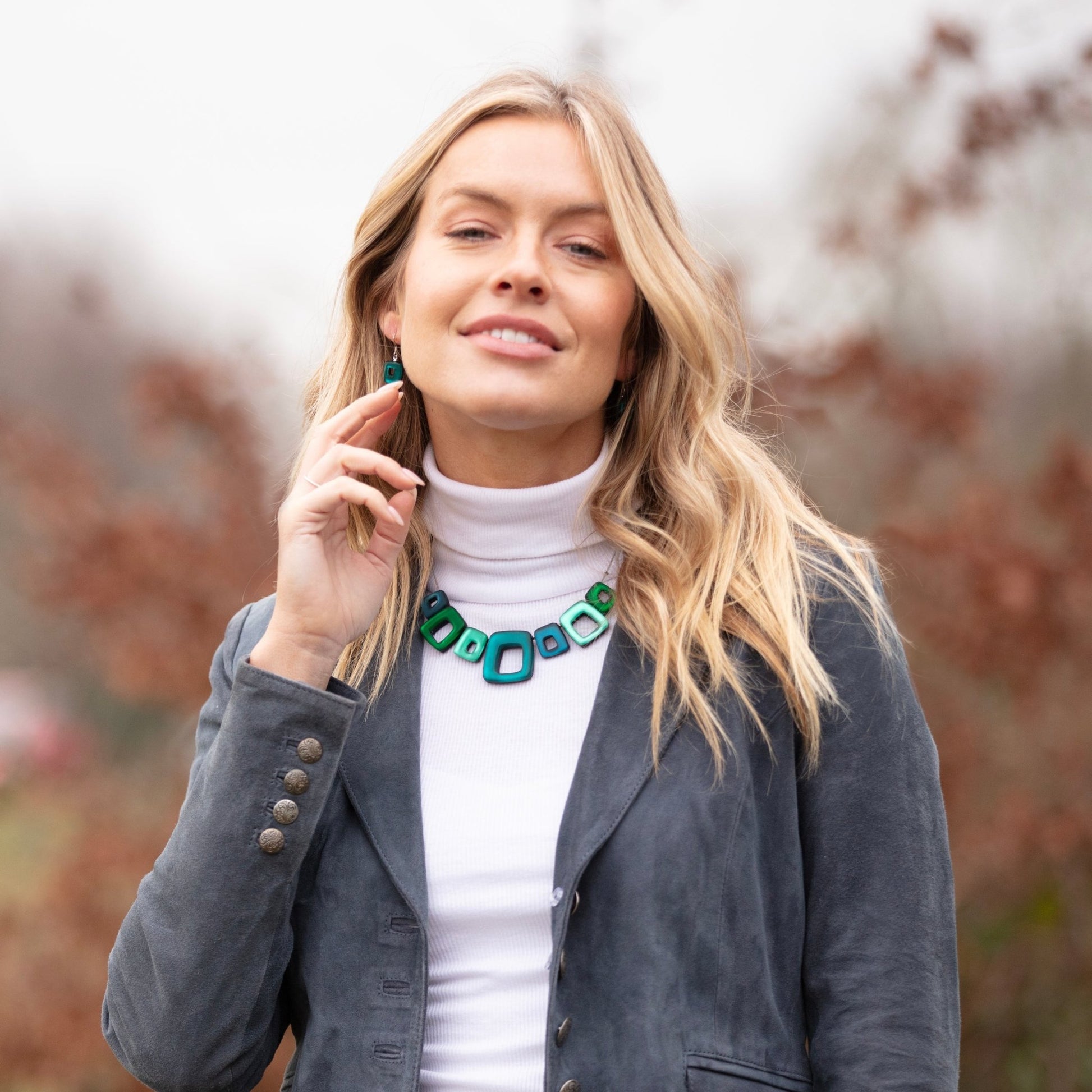 Verdigris Hollow Squares Matte Necklace | The Jewellery Stop