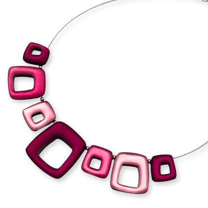 Flamingo Hollow Squares Matte Necklace | The Jewellery Stop