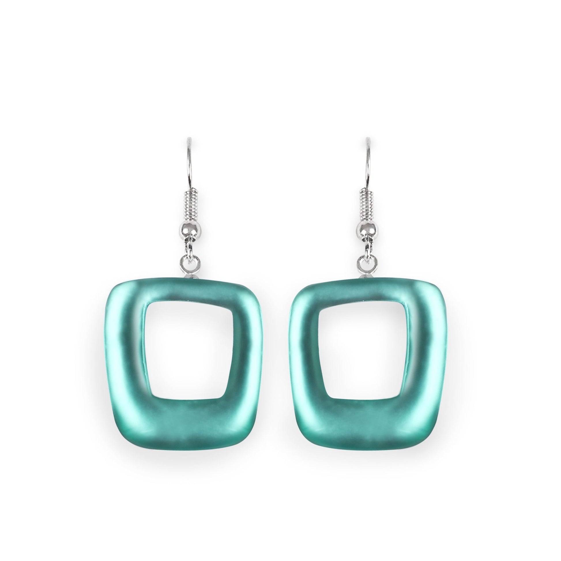 Mint Hollow Squares Matte Fish Hook Earrings | The Jewellery Stop