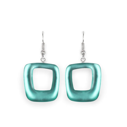 Mint Hollow Squares Matte Fish Hook Earrings | The Jewellery Stop