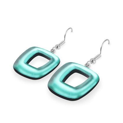 Mint Hollow Squares Matte Fish Hook Earrings | The Jewellery Stop