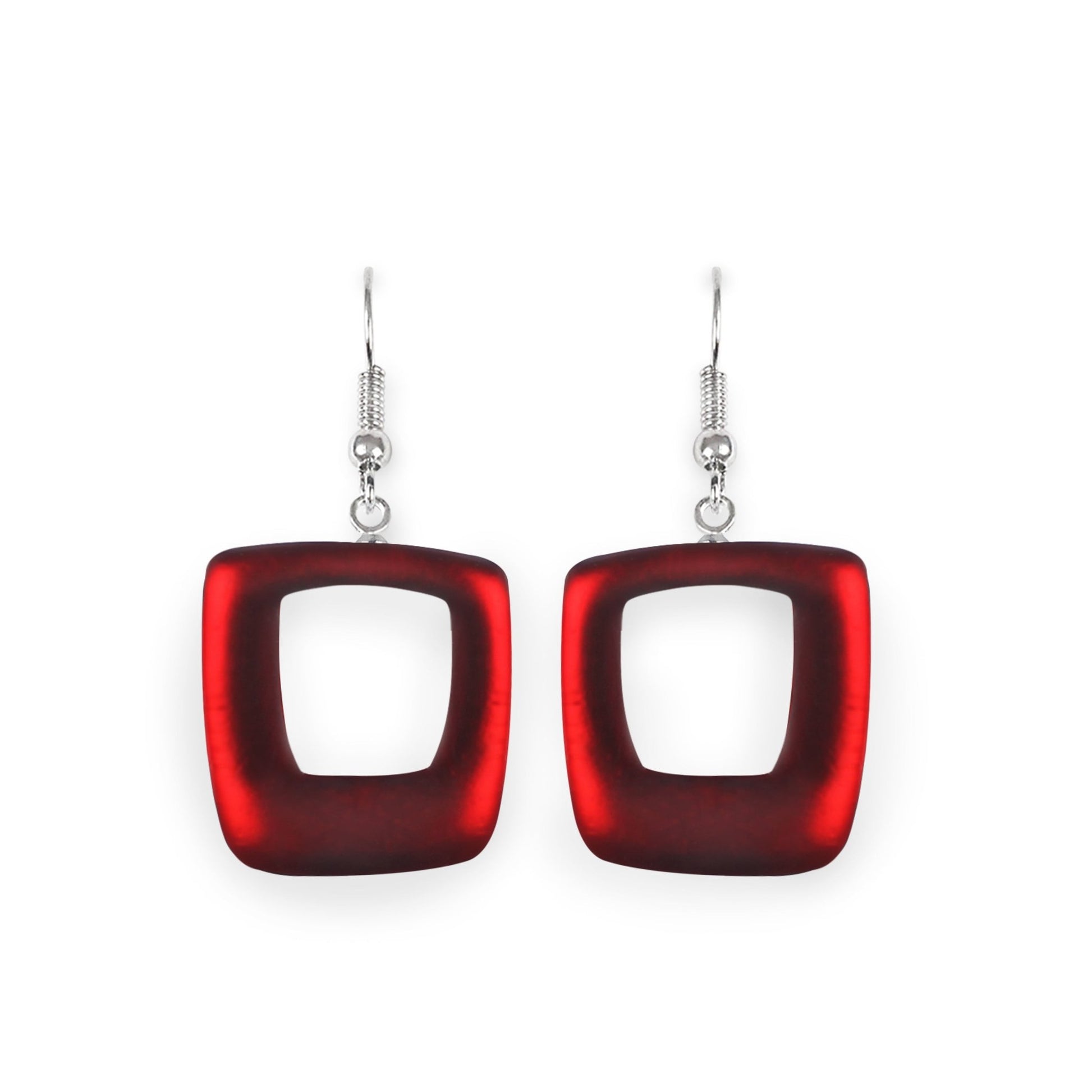 Rainbow Hollow Squares Matte Fish Hook Earrings | The Jewellery Stop