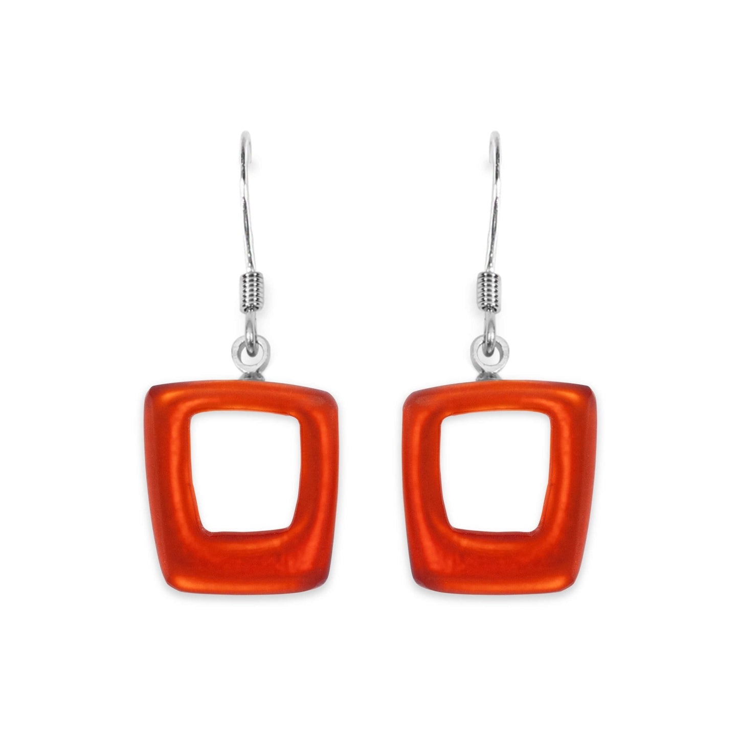 Terracotta Hollow Squares Matte Fish Hook Earrings | The Jewellery Stop