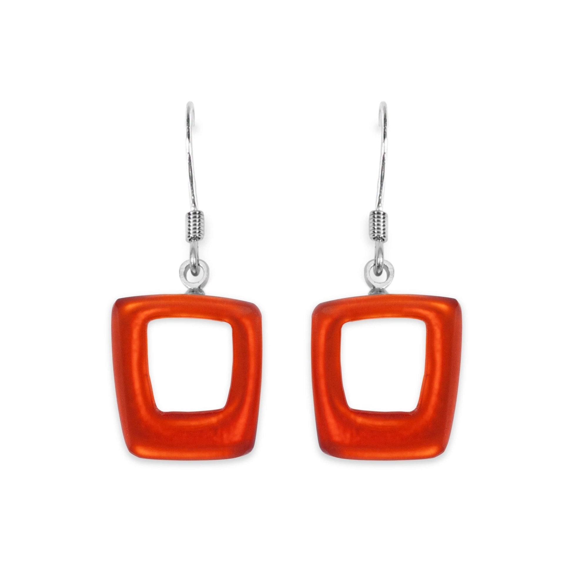 Terracotta Hollow Squares Matte Fish Hook Earrings | The Jewellery Stop