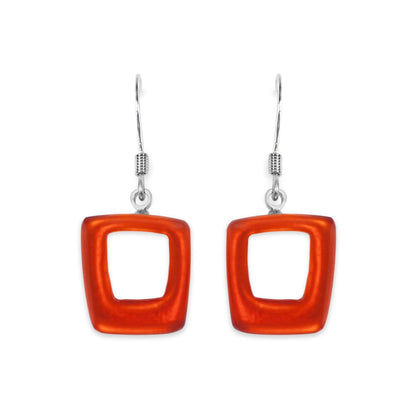 Terracotta Hollow Squares Matte Fish Hook Earrings | The Jewellery Stop