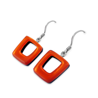 Terracotta Hollow Squares Matte Fish Hook Earrings | The Jewellery Stop
