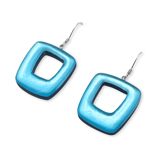 Bluebell Hollow Squares Matte Fish Hook Earrings | The Jewellery Stop