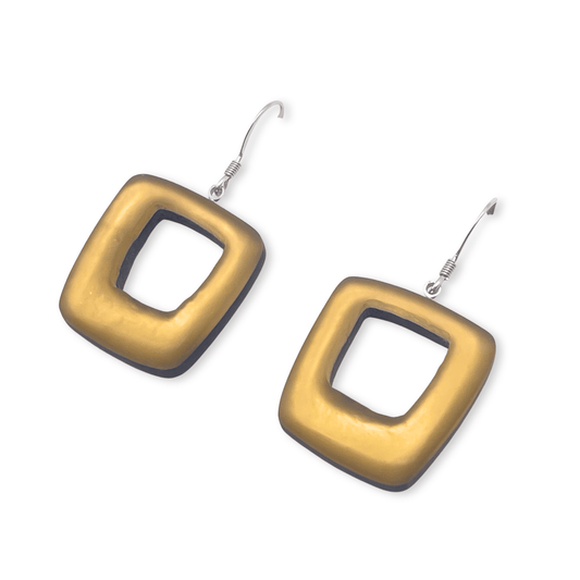 Gold Hollow Squares Matte Fish Hook Earrings | The Jewellery Stop